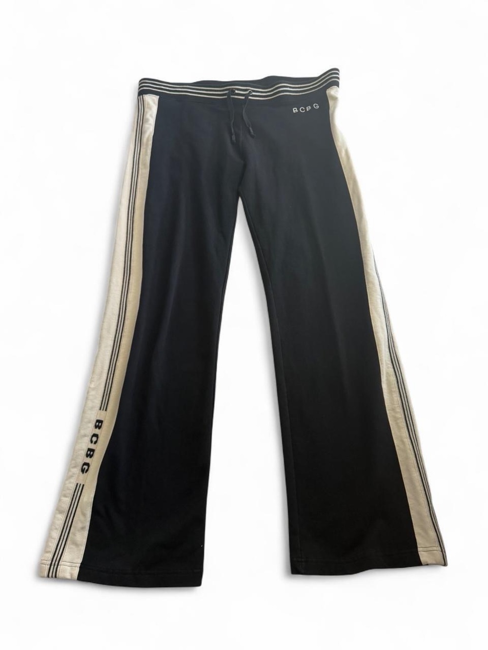 BCBGMaxAzria Y2K Black Cream Side Stripe Sweatpants Large Cotton Flare 2000s